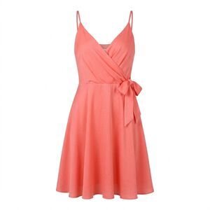 Express Coral Spaghetti Strap Wrap Fit and Flare Skater Sundress Size L